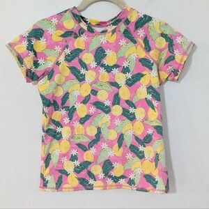 Garnet Hills Kids Lemon Print Rash Guard Swimwear Top Pink Yellow Girls 12